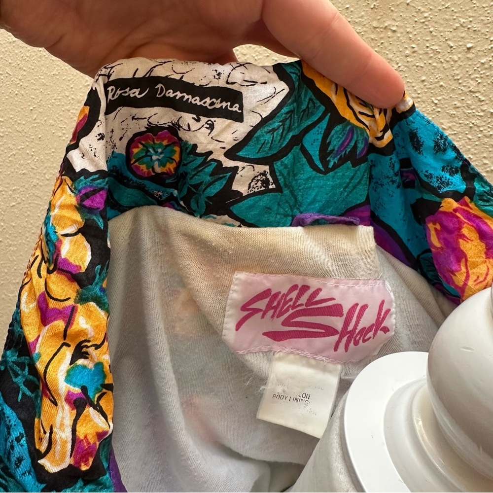 Rare Vintage 80s Shell Shock Rosa Damascana Purple Floral Windbreaker Large/XL - Picture 3 of 8